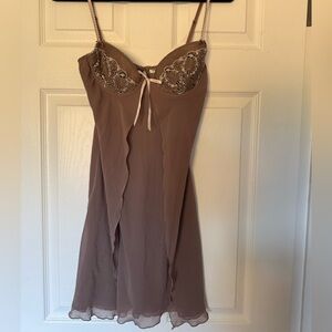 Elegant Brown Chemise with Lace Detail
